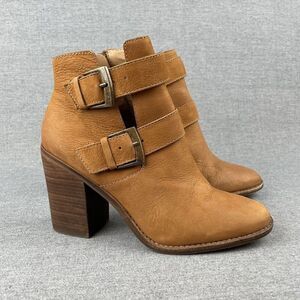 Steve Madden Boots Womens 8.5 Tan Leather Buckle Heel Boho Western Cowgirl Ankle